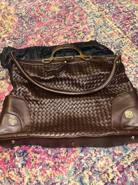 Woven Leather Tote Bag - Brown